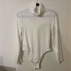 shein white turtleneck, long sleeve bodysuit
